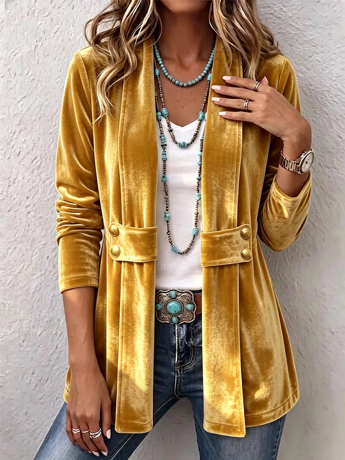 Women's Jacket Soft Plush Open-Front Lapel Collar