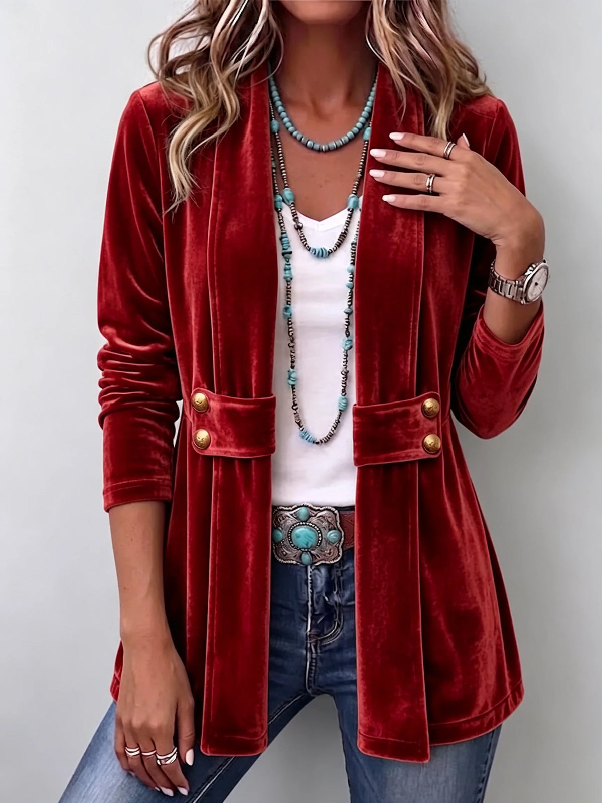 Women's Jacket Soft Plush Open-Front Lapel Collar