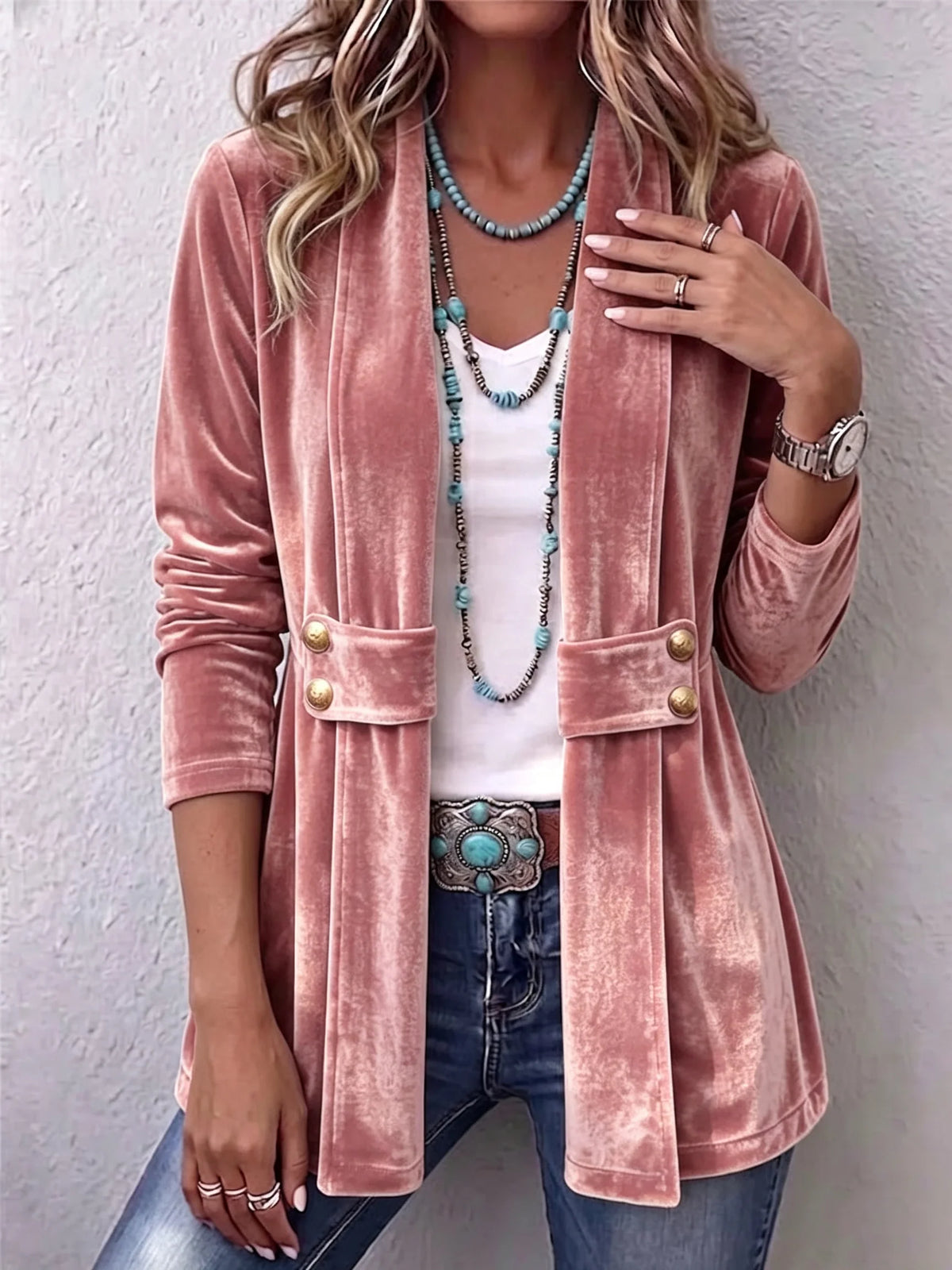 Women's Jacket Soft Plush Open-Front Lapel Collar