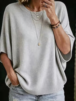 Women’s Knit Top Loose Fit Batwing Sleeves Crew Neck