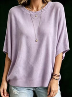 Women’s Knit Top Loose Fit Batwing Sleeves Crew Neck