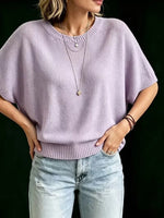 Women’s Knit Top Loose Fit Batwing Sleeves Crew Neck