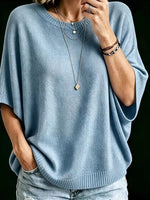 Women’s Knit Top Loose Fit Batwing Sleeves Crew Neck