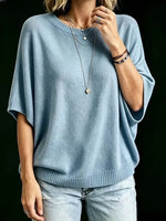 Women’s Knit Top Loose Fit Batwing Sleeves Crew Neck