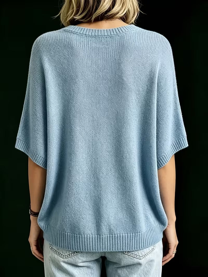 Women’s Knit Top Loose Fit Batwing Sleeves Crew Neck