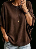 Women’s Knit Top Loose Fit Batwing Sleeves Crew Neck