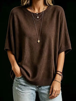 Women’s Knit Top Loose Fit Batwing Sleeves Crew Neck
