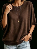 Women’s Knit Top Loose Fit Batwing Sleeves Crew Neck