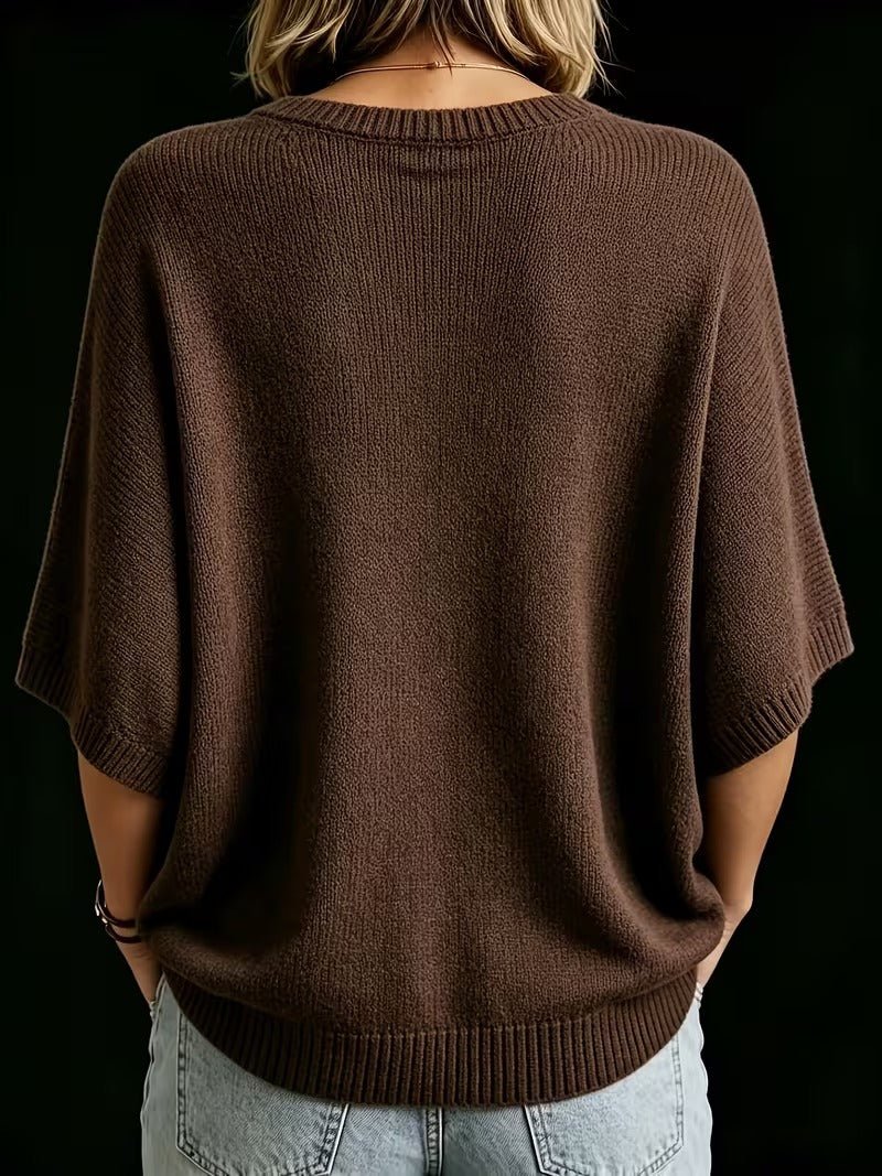 Women’s Knit Top Loose Fit Batwing Sleeves Crew Neck