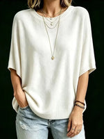 Women’s Knit Top Loose Fit Batwing Sleeves Crew Neck