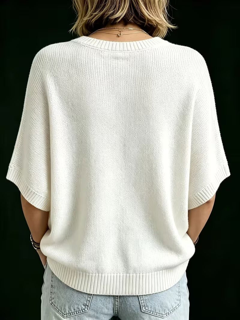 Women’s Knit Top Loose Fit Batwing Sleeves Crew Neck