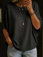Women’s Knit Top Loose Fit Batwing Sleeves Crew Neck