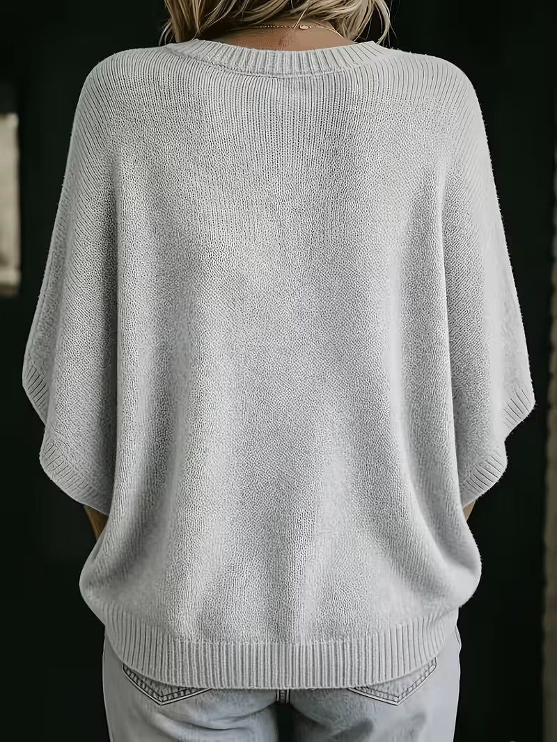 Women’s Knit Top Loose Fit Batwing Sleeves Crew Neck