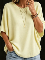 Women’s Knit Top Loose Fit Batwing Sleeves Crew Neck