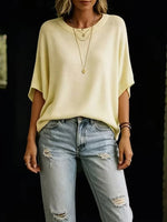 Women’s Knit Top Loose Fit Batwing Sleeves Crew Neck