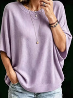 Women’s Knit Top Loose Fit Batwing Sleeves Crew Neck