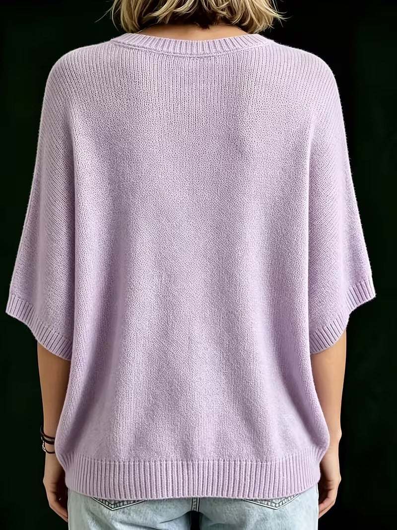 Women’s Knit Top Loose Fit Batwing Sleeves Crew Neck