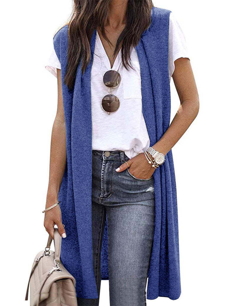Women's Knit Vest Open Front Short Sleeve Machine Washable