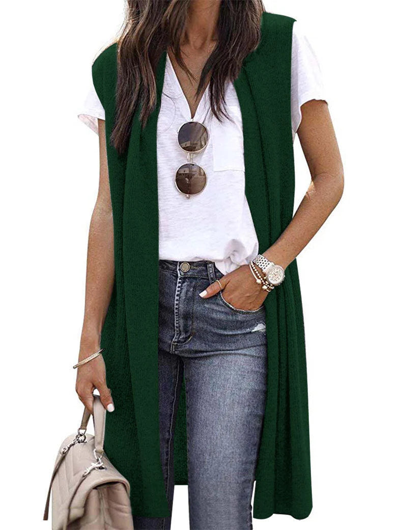 Women's Knit Vest Open Front Short Sleeve Machine Washable