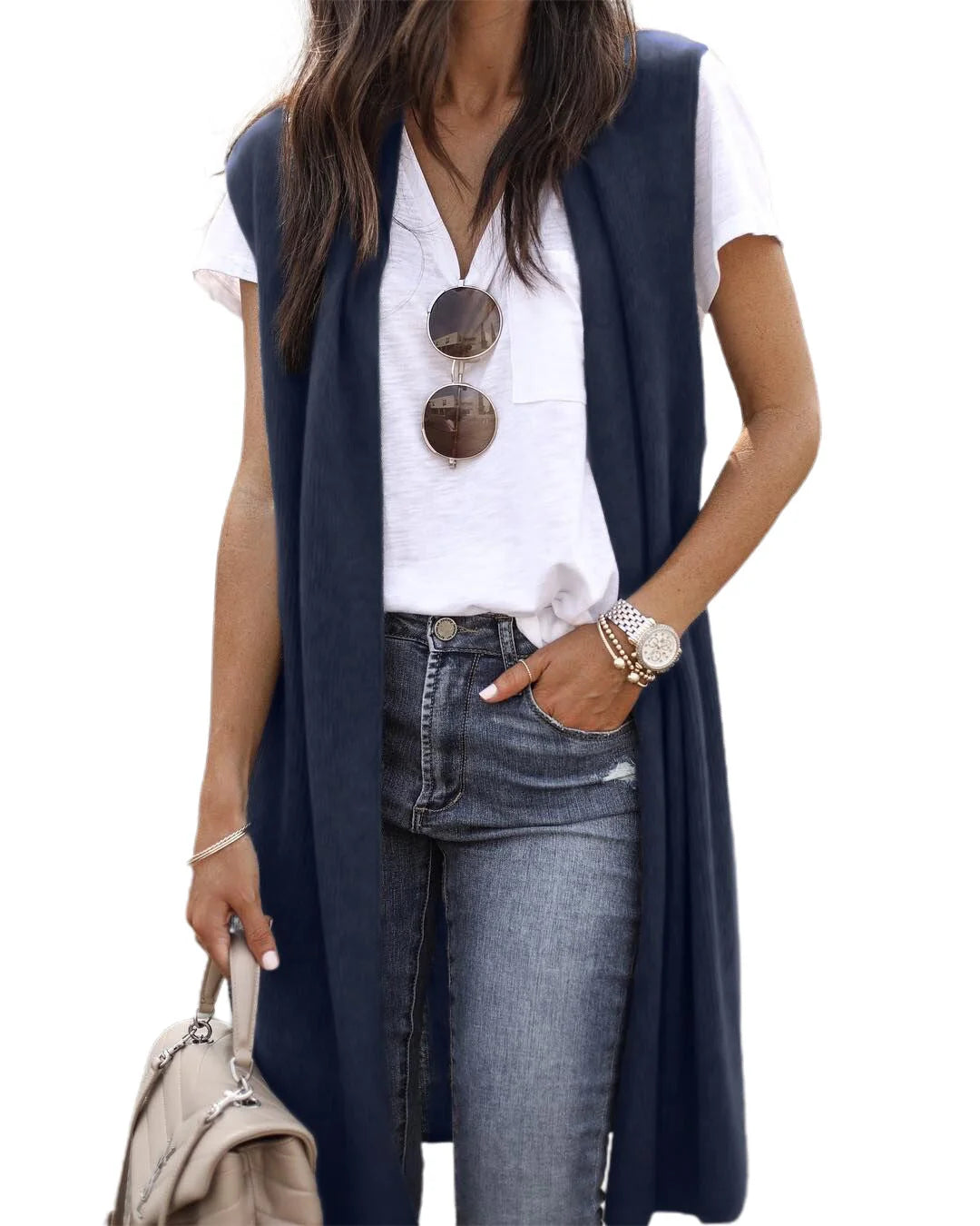 Women's Knit Vest Open Front Short Sleeve Machine Washable