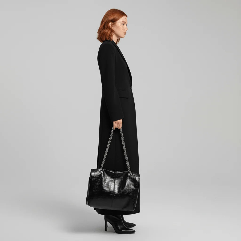 Women's Long Coat Slim Fit Mid-Calf Lined With Structured Shoulders