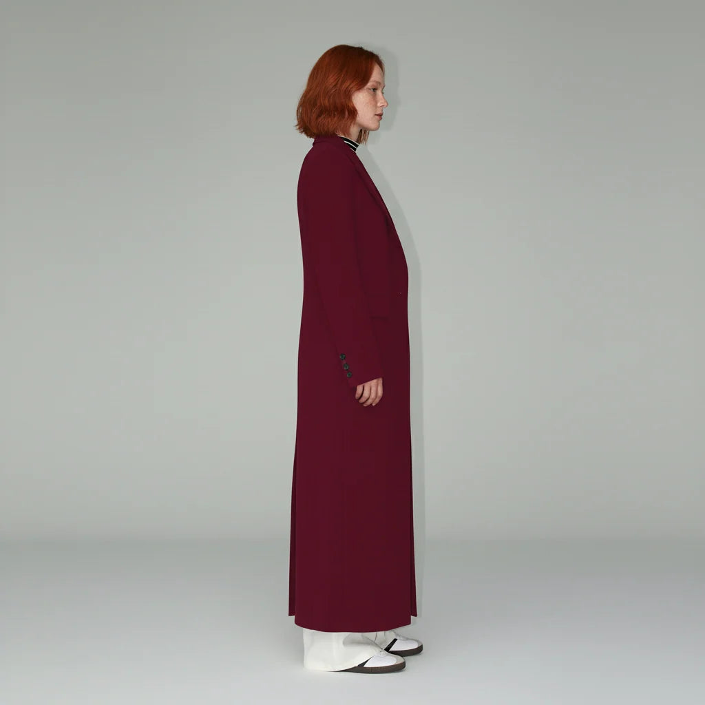 Women's Long Coat Slim Fit Mid-Calf Lined With Structured Shoulders