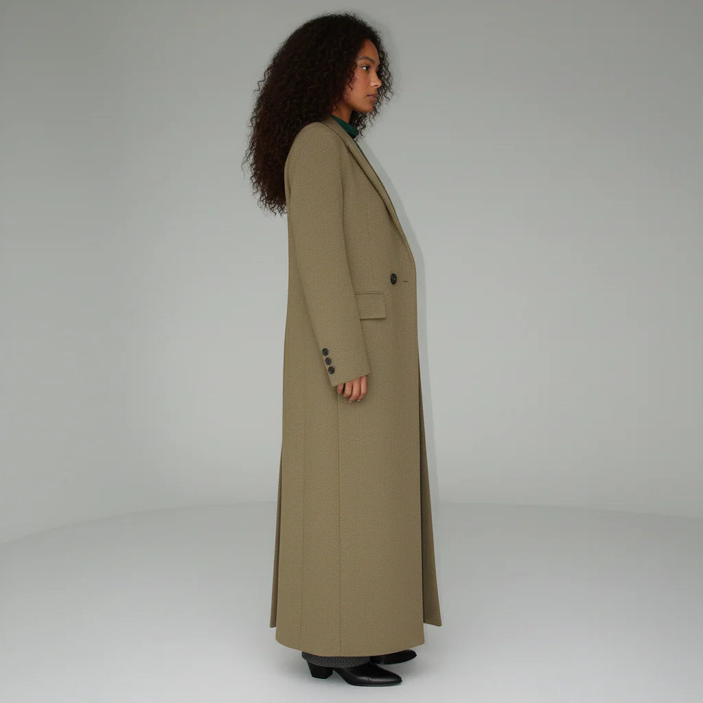 Women's Long Coat Slim Fit Mid-Calf Lined With Structured Shoulders