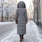 Women's Long Puffer Coat Quilted Faux Fur Hood Belted Waist