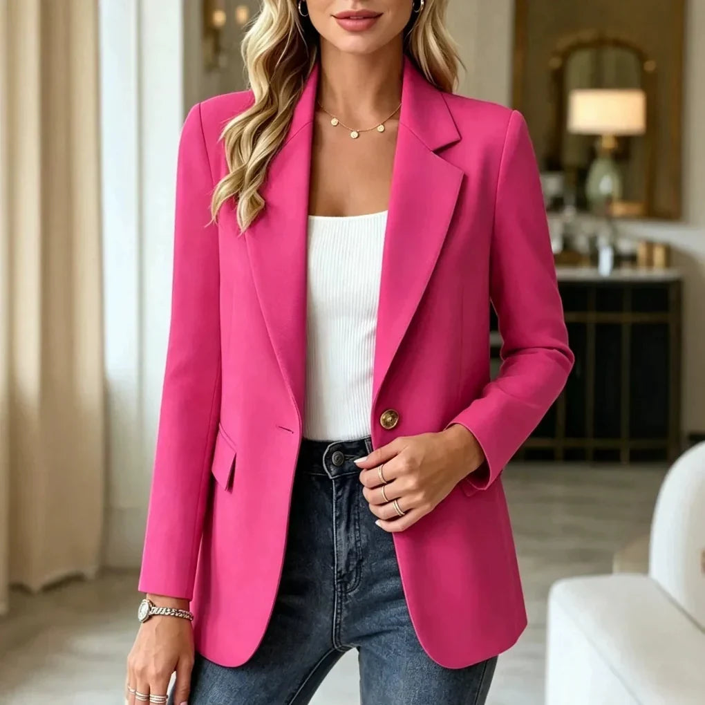 Women's Longline Blazer Tailored Lapel Single-Button Closure