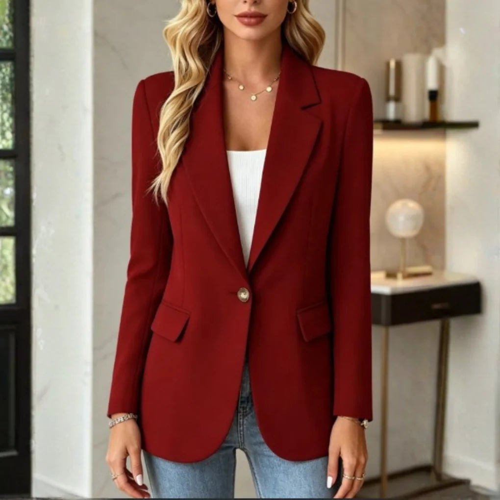 Women's Longline Blazer Tailored Lapel Single-Button Closure