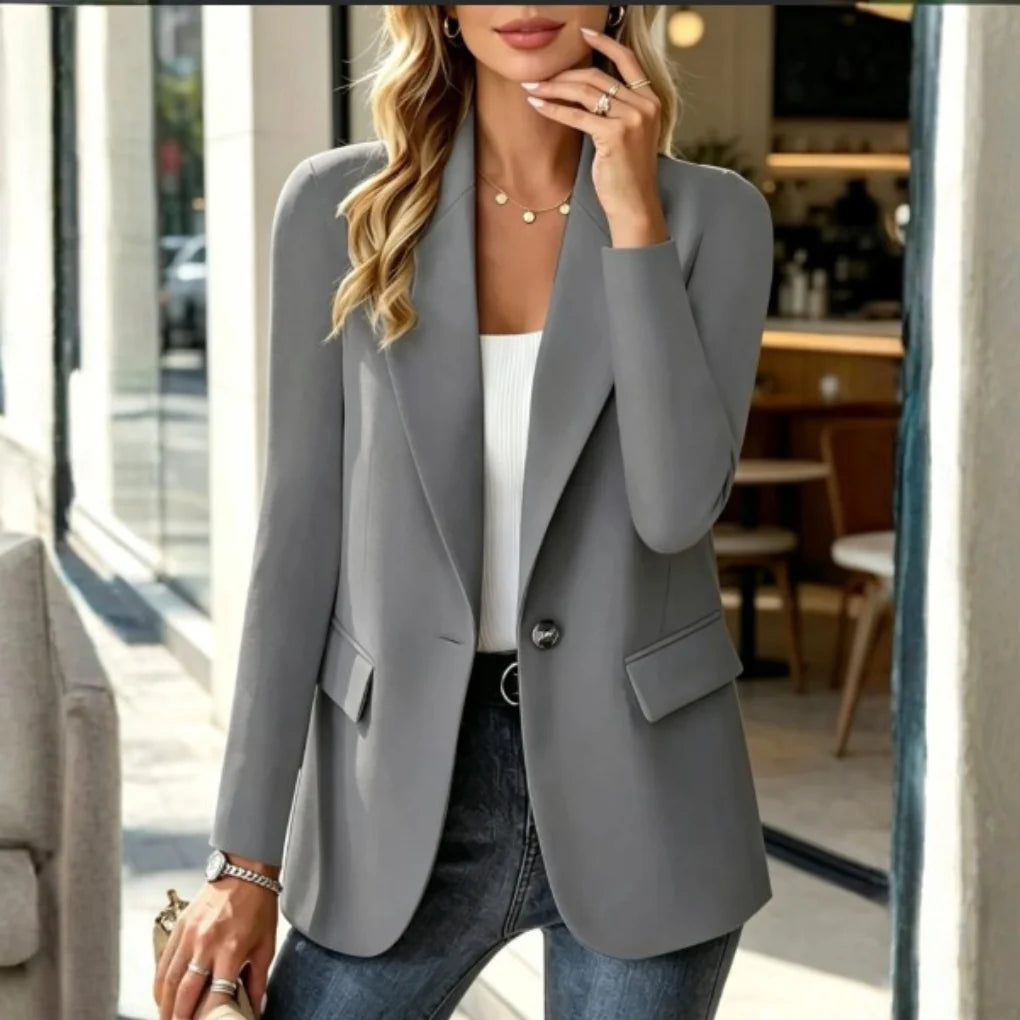 Women's Longline Blazer Tailored Lapel Single-Button Closure