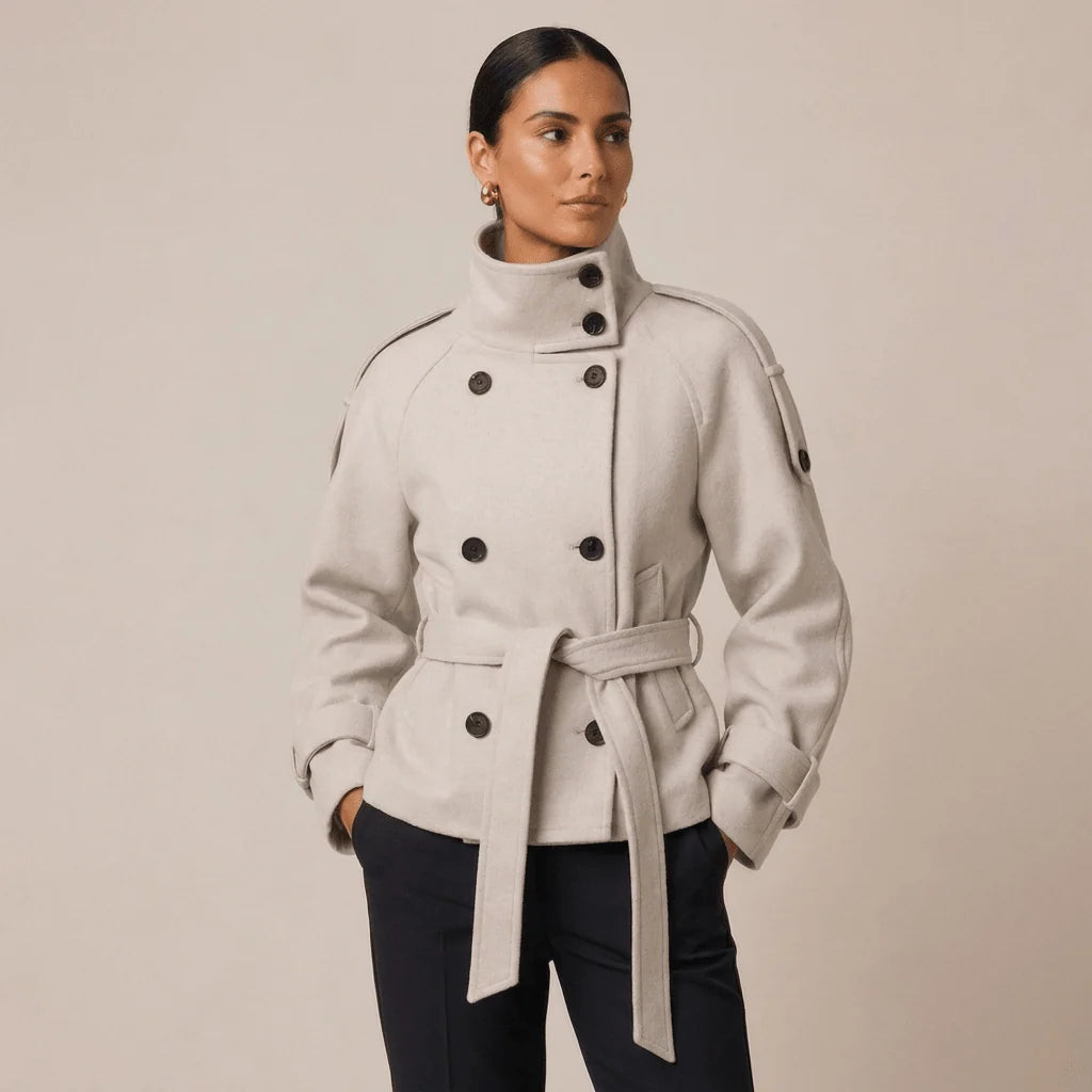 Women's Pea Coat Cotton Blend Adjustable Belted Waist