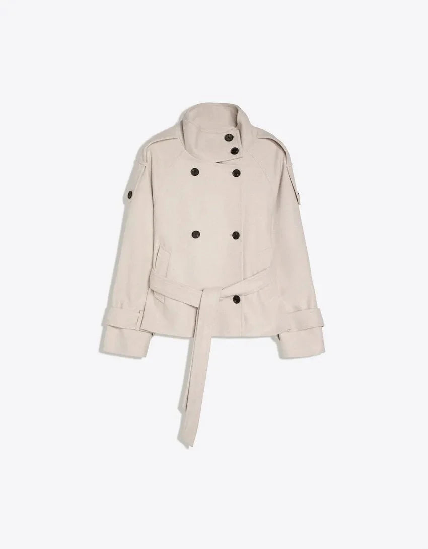 Women's Pea Coat Cotton Blend Adjustable Belted Waist