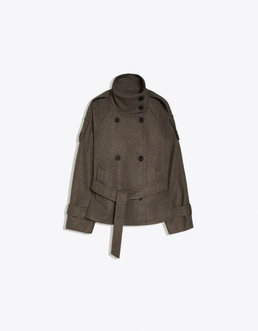 Women's Pea Coat Cotton Blend Adjustable Belted Waist