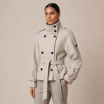 Women's Pea Coat Cotton Blend Adjustable Belted Waist