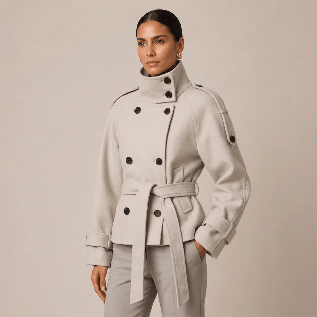 Women's Pea Coat Cotton Blend Adjustable Belted Waist