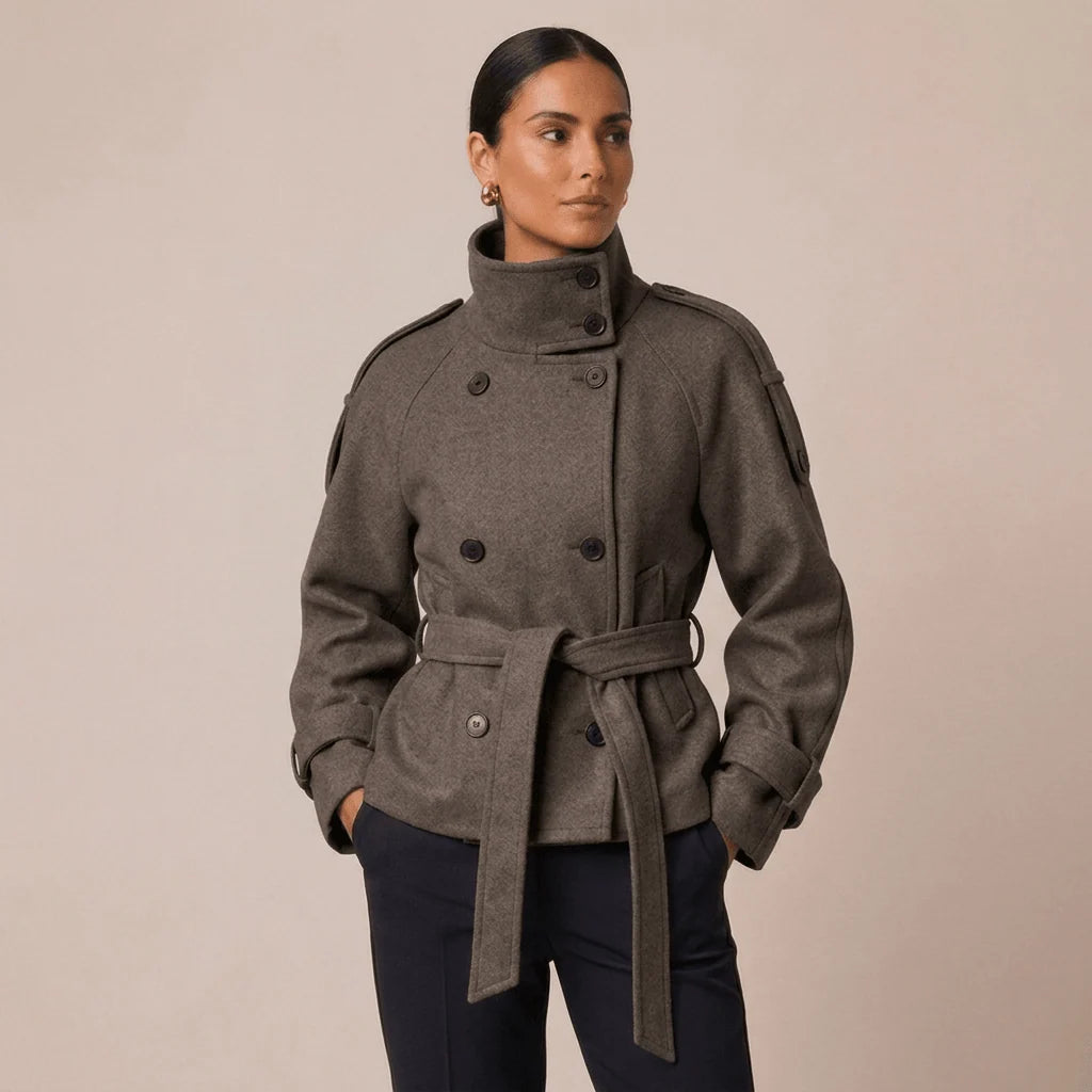Women's Pea Coat Cotton Blend Adjustable Belted Waist