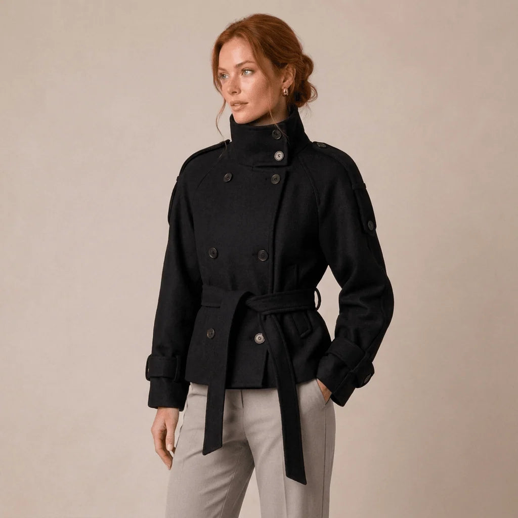 Women's Pea Coat Cotton Blend Adjustable Belted Waist