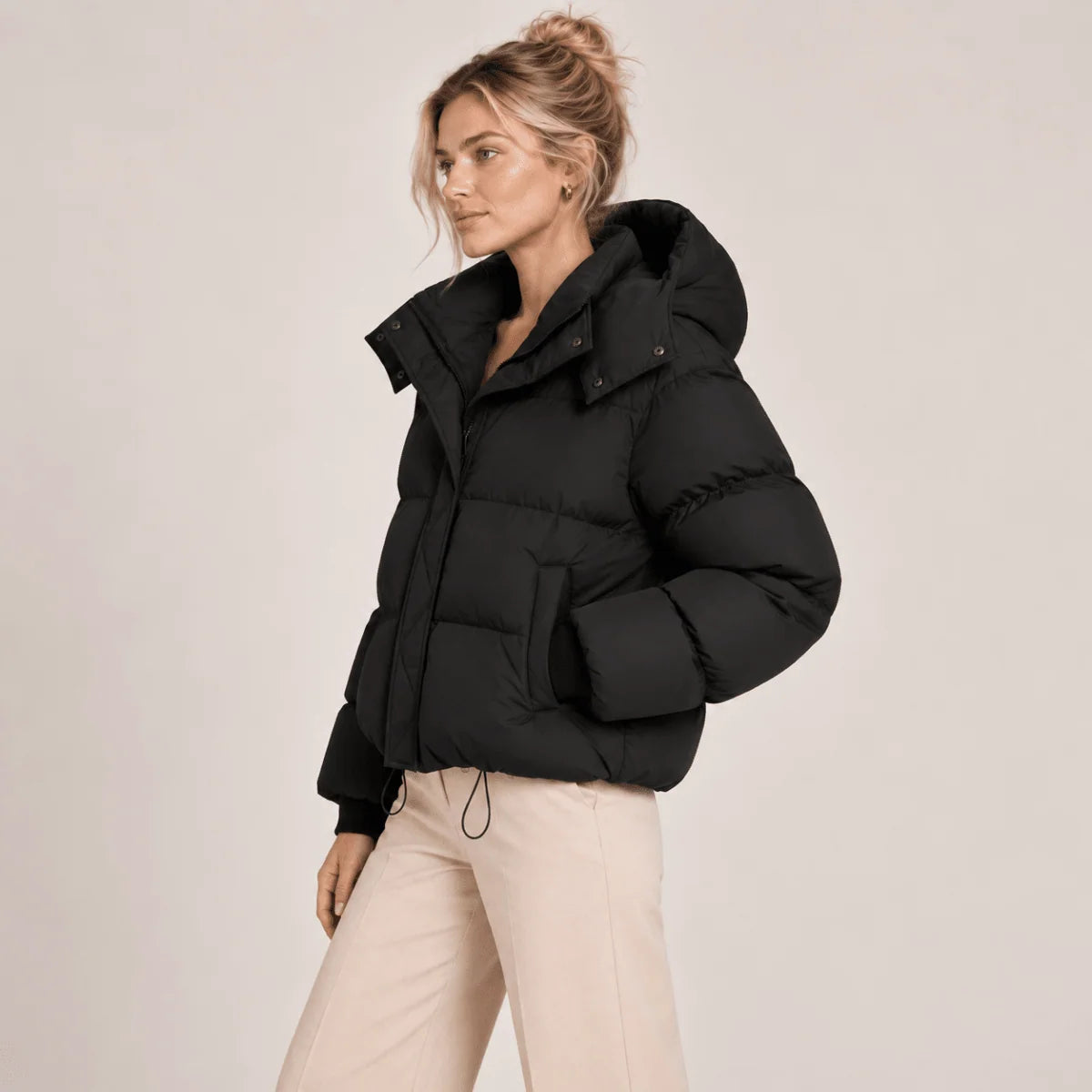 Women's Puffer Jacket Quilted Padded Oversized Hood Full Zip