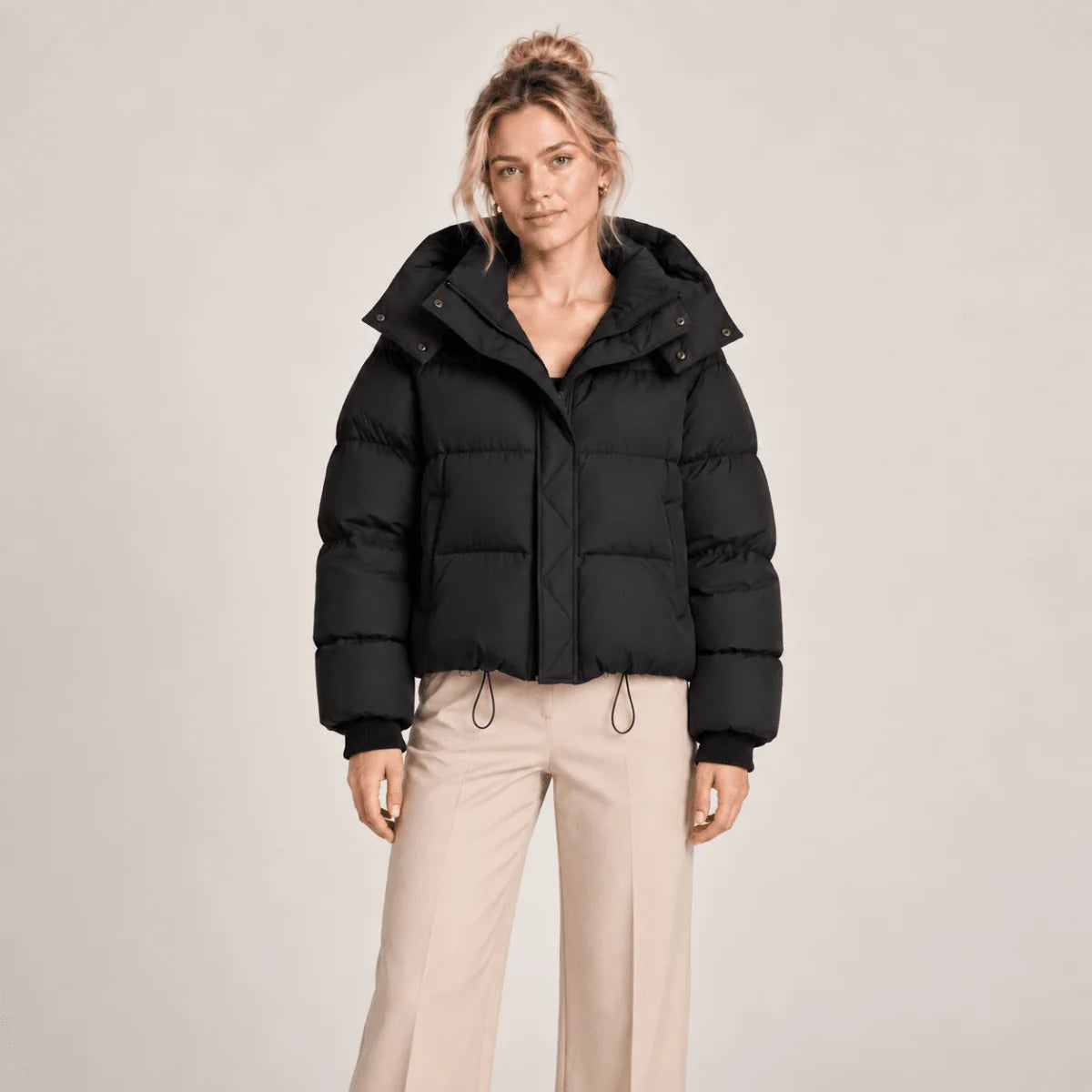 Women's Puffer Jacket Quilted Padded Oversized Hood Full Zip