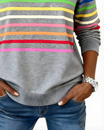 Women's Quarter Zip Sweater Multicolor Stripes High Stand Collar Ribbed Trim