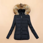 Women's Quilted Jacket Cropped Padded Faux Fur Hood