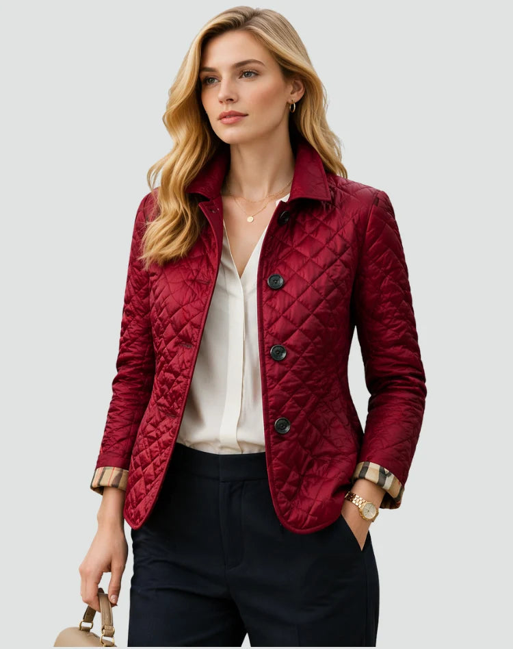 Women's Quilted Jacket Lightly Padded Button-Front Closure