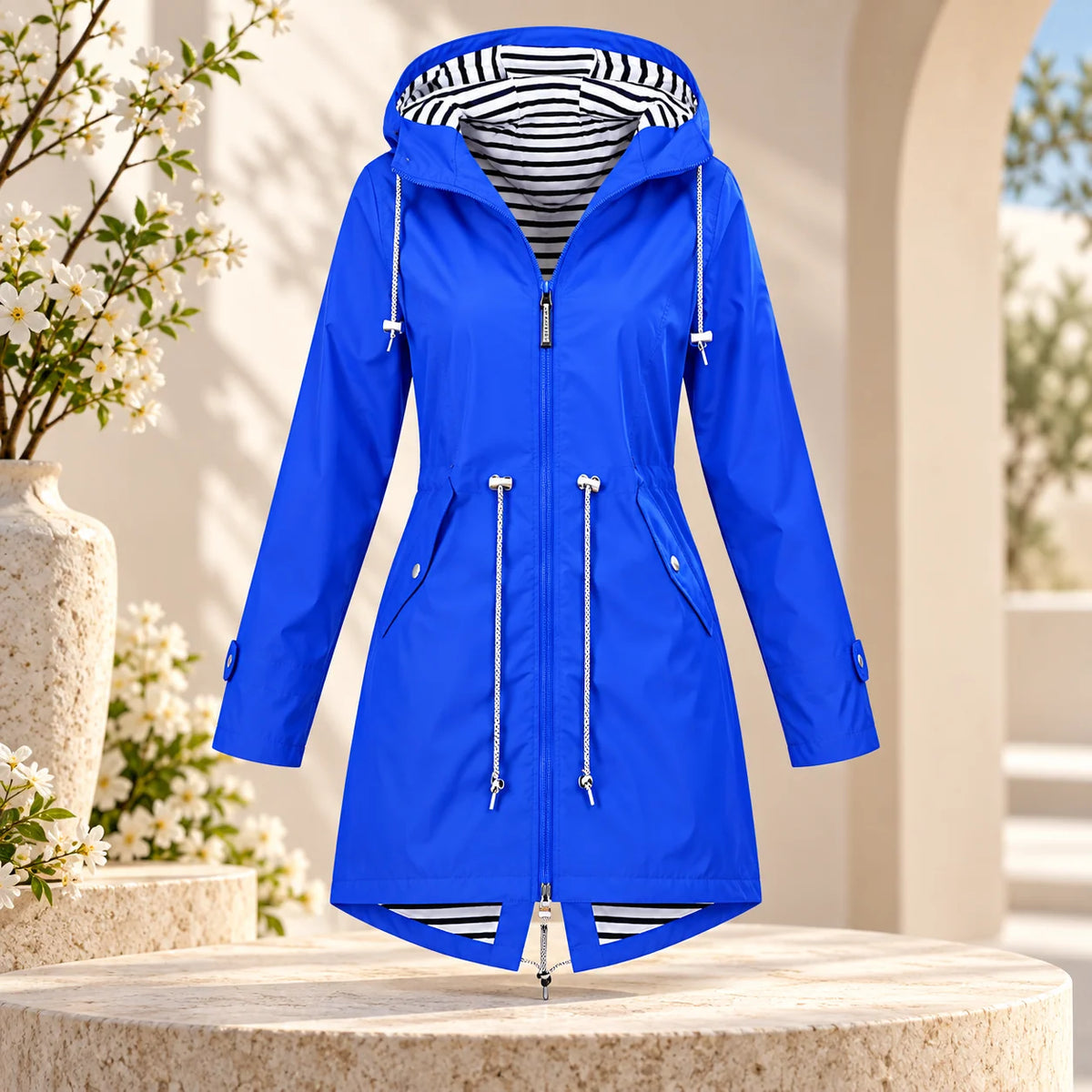 Women's Rain Jacket Waterproof Longline Adjustable Hood