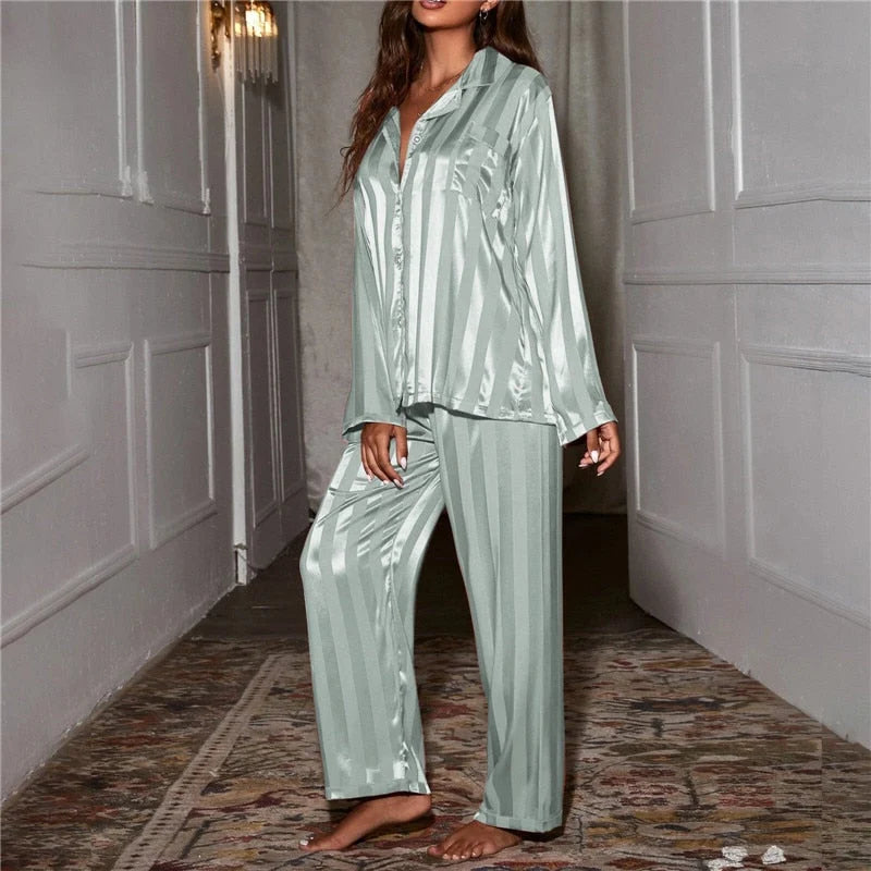 Women's Silk Pajama Set Soft Blouse & Pants for All Seasons