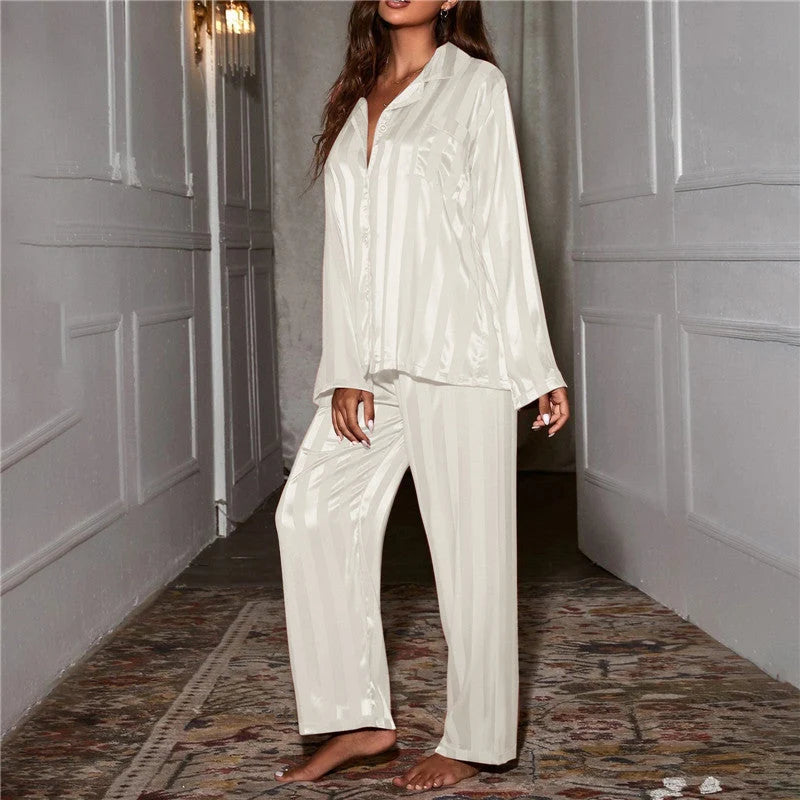 Women's Silk Pajama Set Soft Blouse & Pants for All Seasons