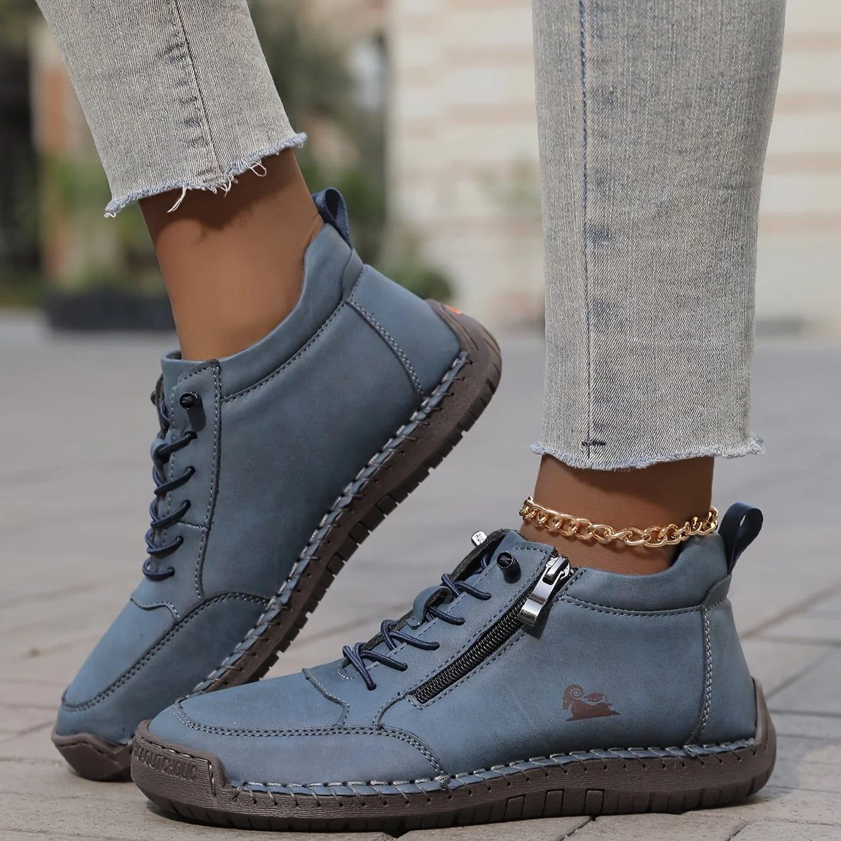 Women's Sneakers Ankle-Height Side-Zip Lace-Up Closure