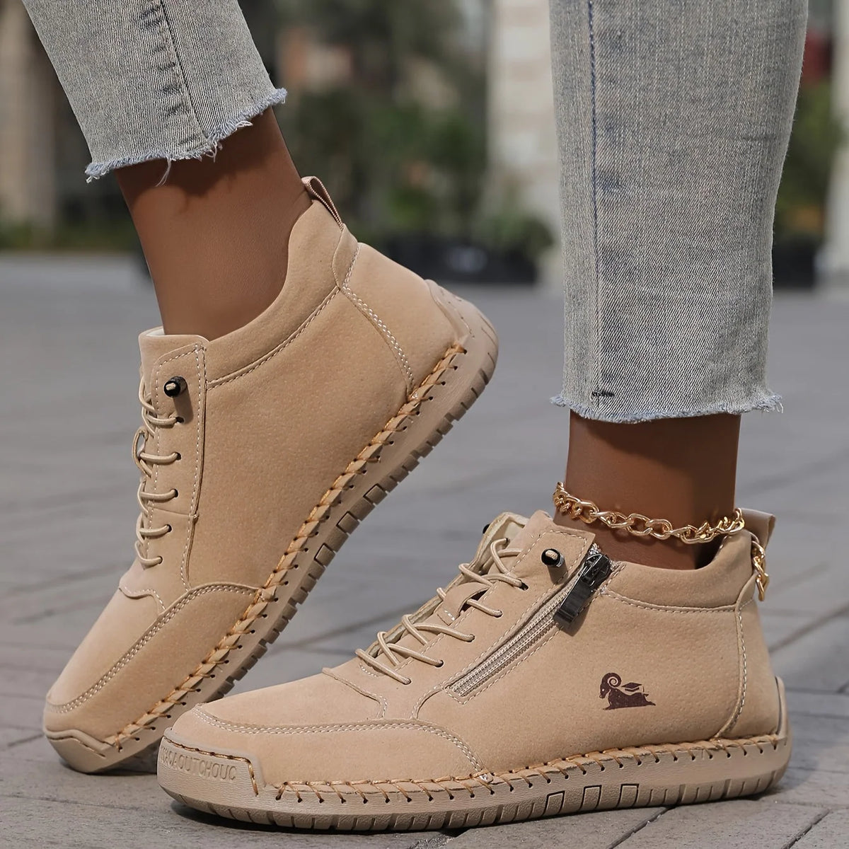 Women's Sneakers Ankle-Height Side-Zip Lace-Up Closure