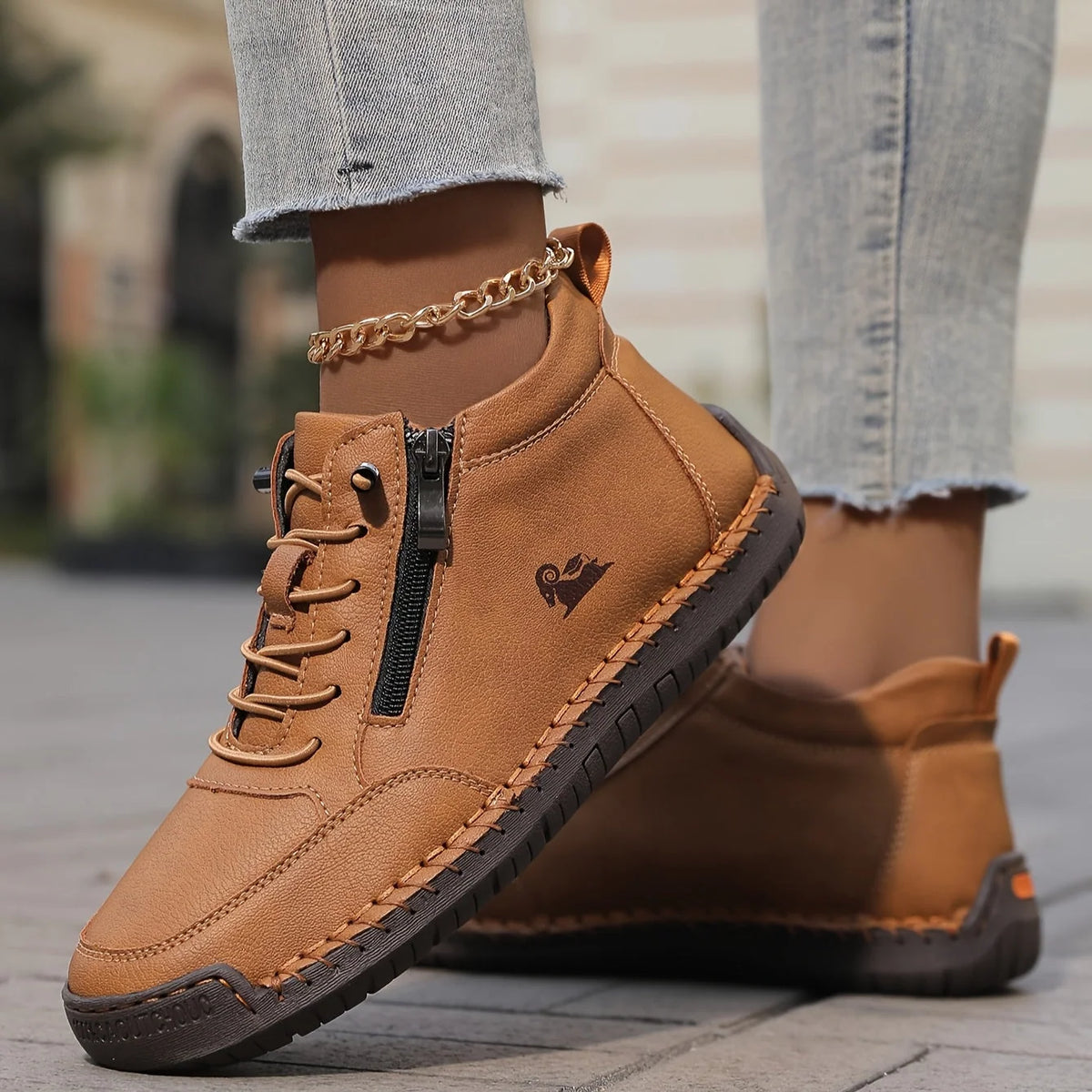 Women's Sneakers Ankle-Height Side-Zip Lace-Up Closure