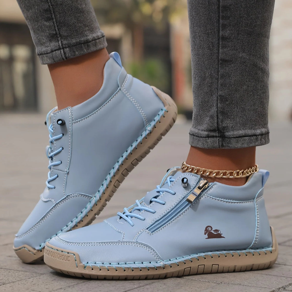 Women's Sneakers Ankle-Height Side-Zip Lace-Up Closure